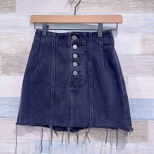 GRLFRND Twiggy Denim Mini Skirt Black Up All Night Button Fly Cut Off Womens 24